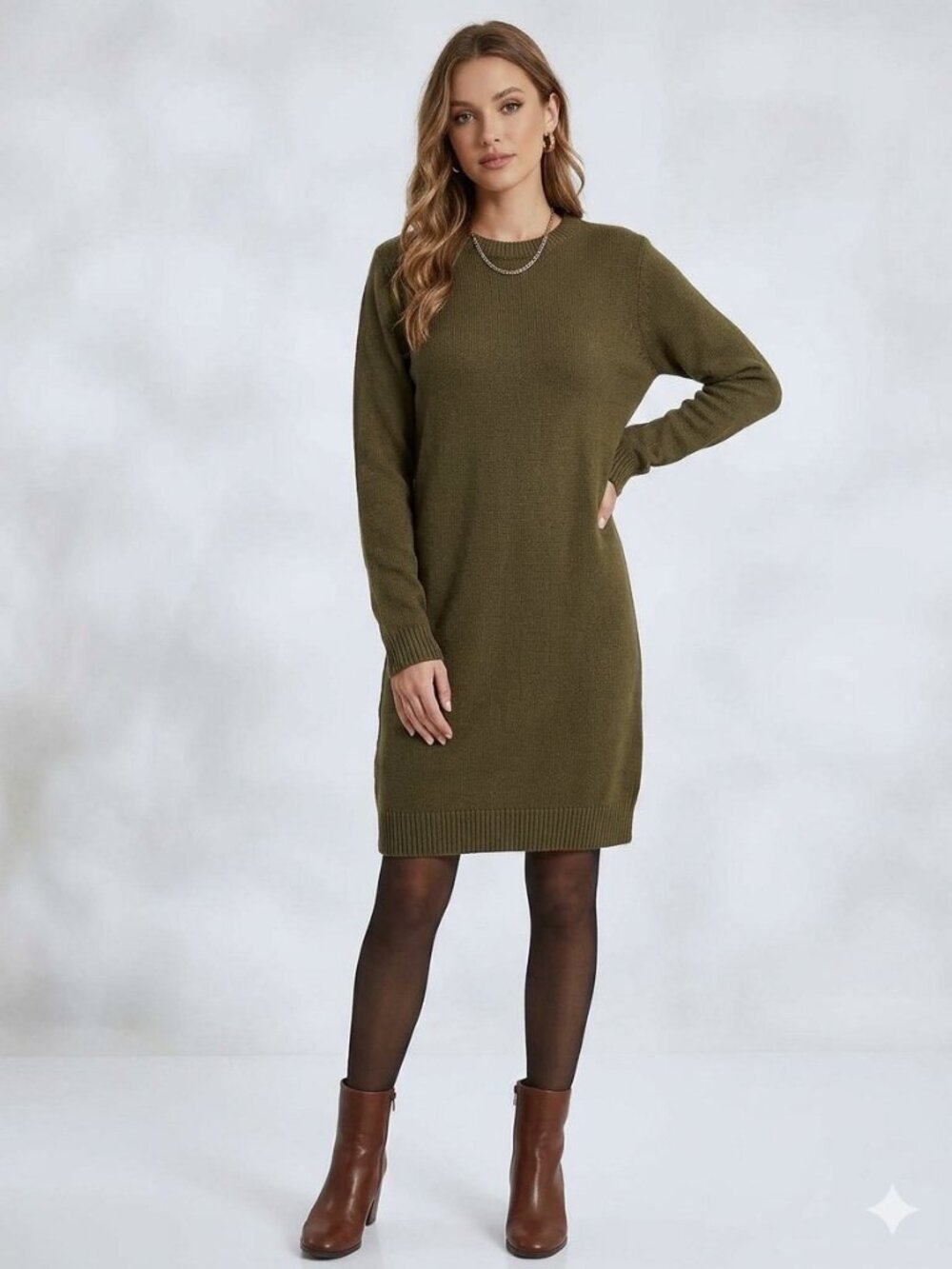 NEW Brave Soul London Sweater Dress Womens Medium Olive Green Long Sleeve HH06D